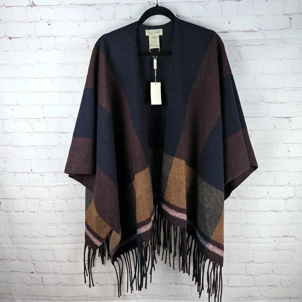 NEW Charlie Paige Striped Wool Poncho - One Size